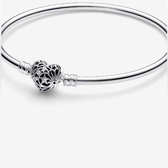NWOT Pandora Sterling Silver Celestial Heart Bangle - Picture 1 of 5